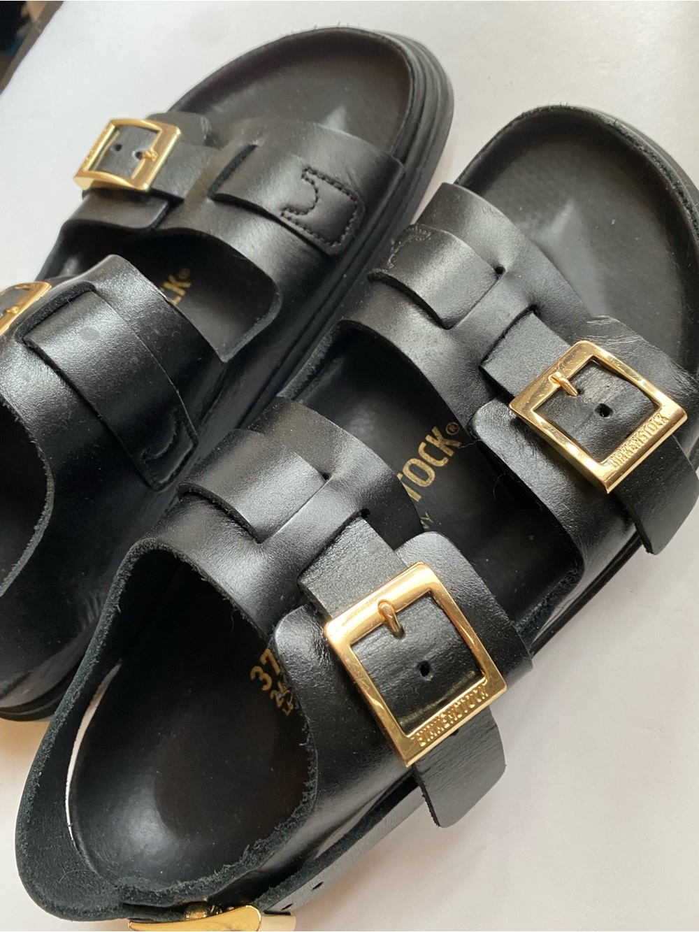 Like New Birkenstock Cannes Exquisite Black Leather Buckle Sandals EU 37 - Picture 3 of 6